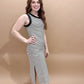 Quincy Stripe Sleeveless Side Slit Tank Maxi Dress, Ivory / Black