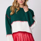 Mary Jane Color Block Stitched Sweater, Hunter/White