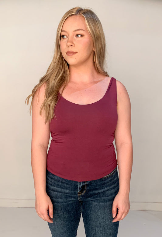 Koa Double Lined Basic Scoop Tank, Plum