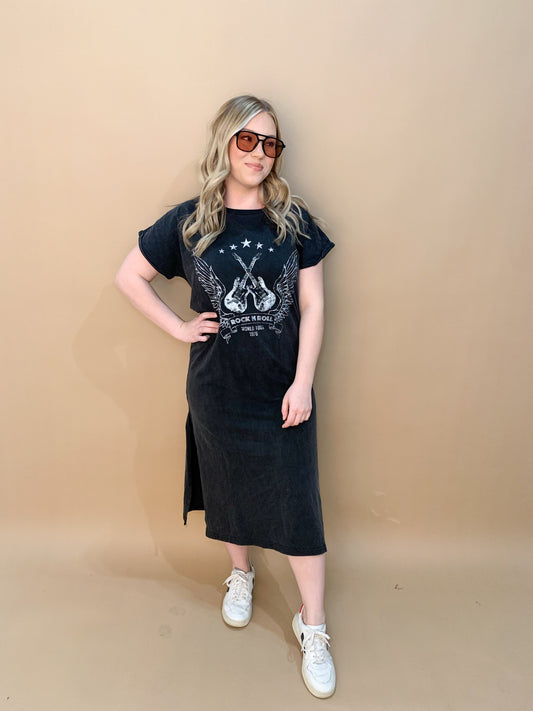 Rock 'n Roll World Tour Maxi T-Shirt Dress, Black