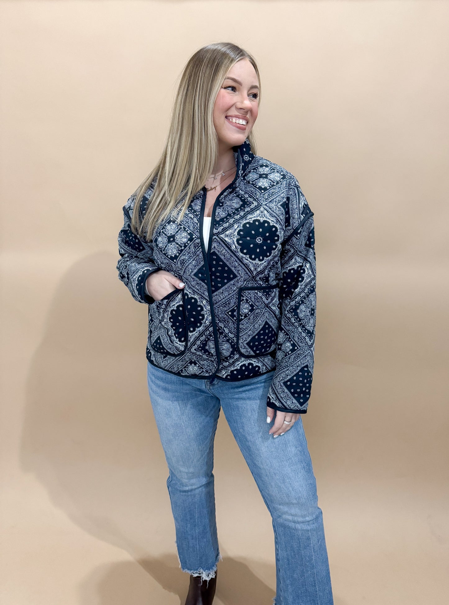 Edna Bandana Quilted Jacket, Black