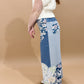Anika Flower Patch Mixed Print Woven Wide Leg Pants, Denim