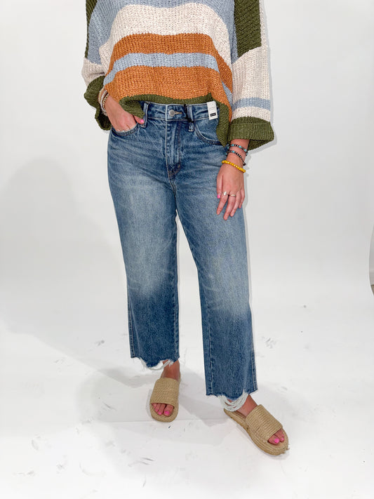 Meredith Rigid Magic Destroy Hem Wide Leg Crop Denim, Judy Blue