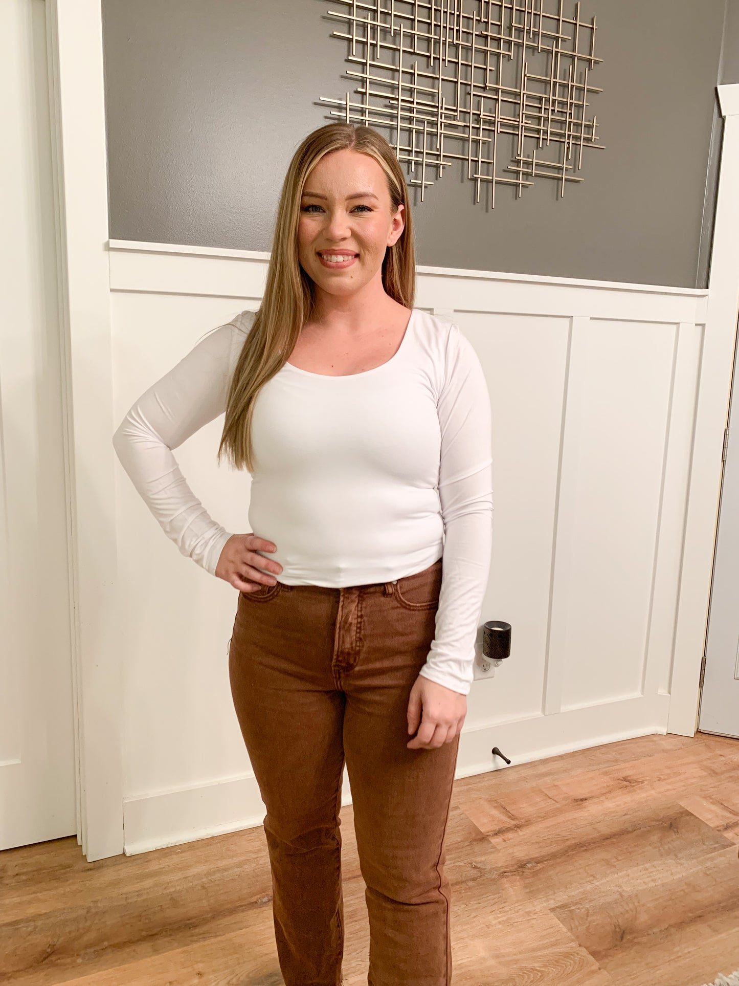 Leigha Scoop Neck Basic Long Sleeve, Off White