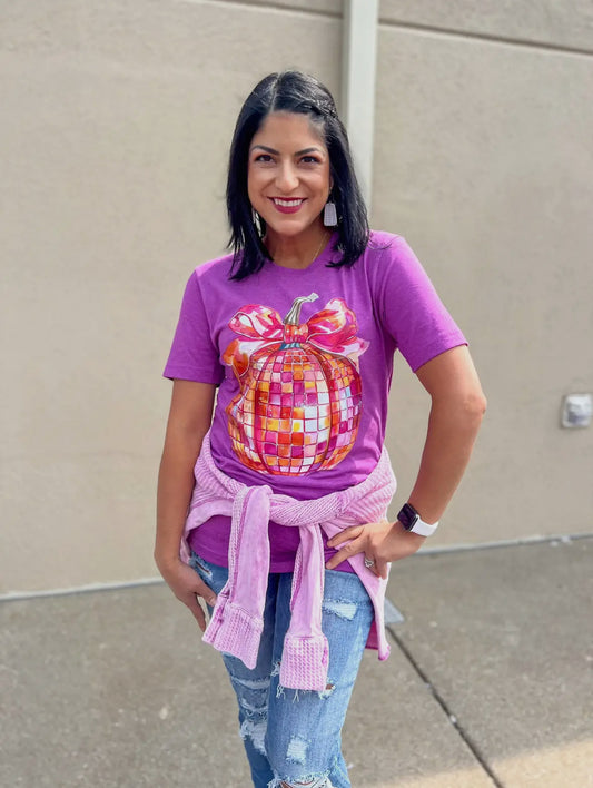 Disco Ball Pumpkin Graphic Tee, Purple