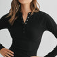 Eryn Essential Micro-rib Long Sleeve Henley Top, Black