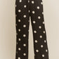 Wide Leg Satin Polka Dot Pants, Black w/ White Dots