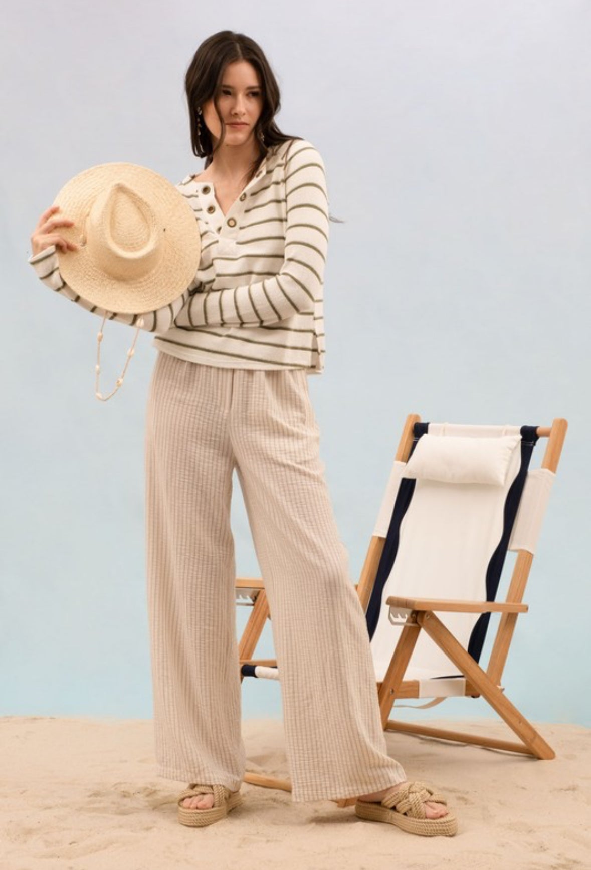 Sophie Metal Eyelet Striped Raglan Sleeve Knit Top, Olive