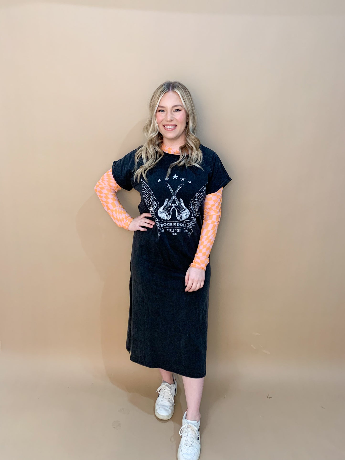 Rock 'n Roll World Tour Maxi T-Shirt Dress, Black