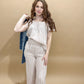 Zena Striped Gauze Flowy Cropped Leg Pants, Amber (matching set)