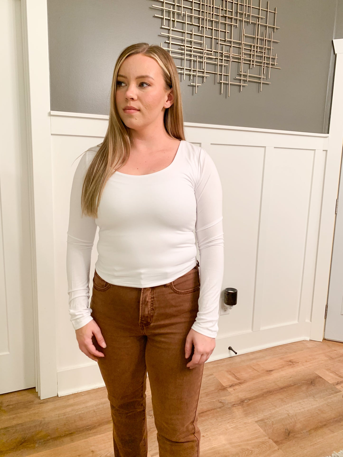 Leigha Scoop Neck Basic Long Sleeve, Off White