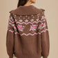Gretta Floral Knitted Half Zip Pullover, Chestnut