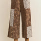 Bennie Floral Wide Leg Pants w/ Patchwork, Brown