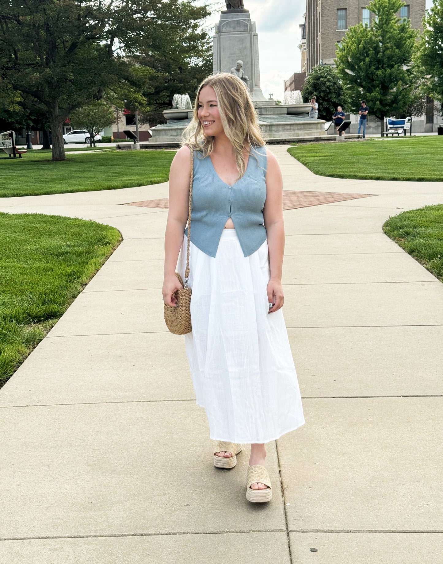 Emily Crinkle Linen Midi Skirt, Ivory