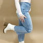 Eliza Super High Rise Wide Leg Crop w/ Square Front Pockets, Mica Denim