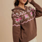 Gretta Floral Knitted Half Zip Pullover, Chestnut