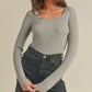 Polly Fitted Square Neck Ribbed Sweater, Heather Grey