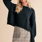 Regina Pullover Cropped Boxy Sweater, Black