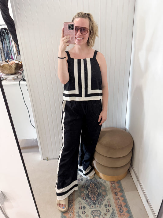 Mindi Black and Cream Linen Pants