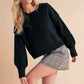Regina Pullover Cropped Boxy Sweater, Black