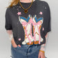 Bryleigh Puff Print Girly Cowboy Boots Oversized Graphic Tee, Black