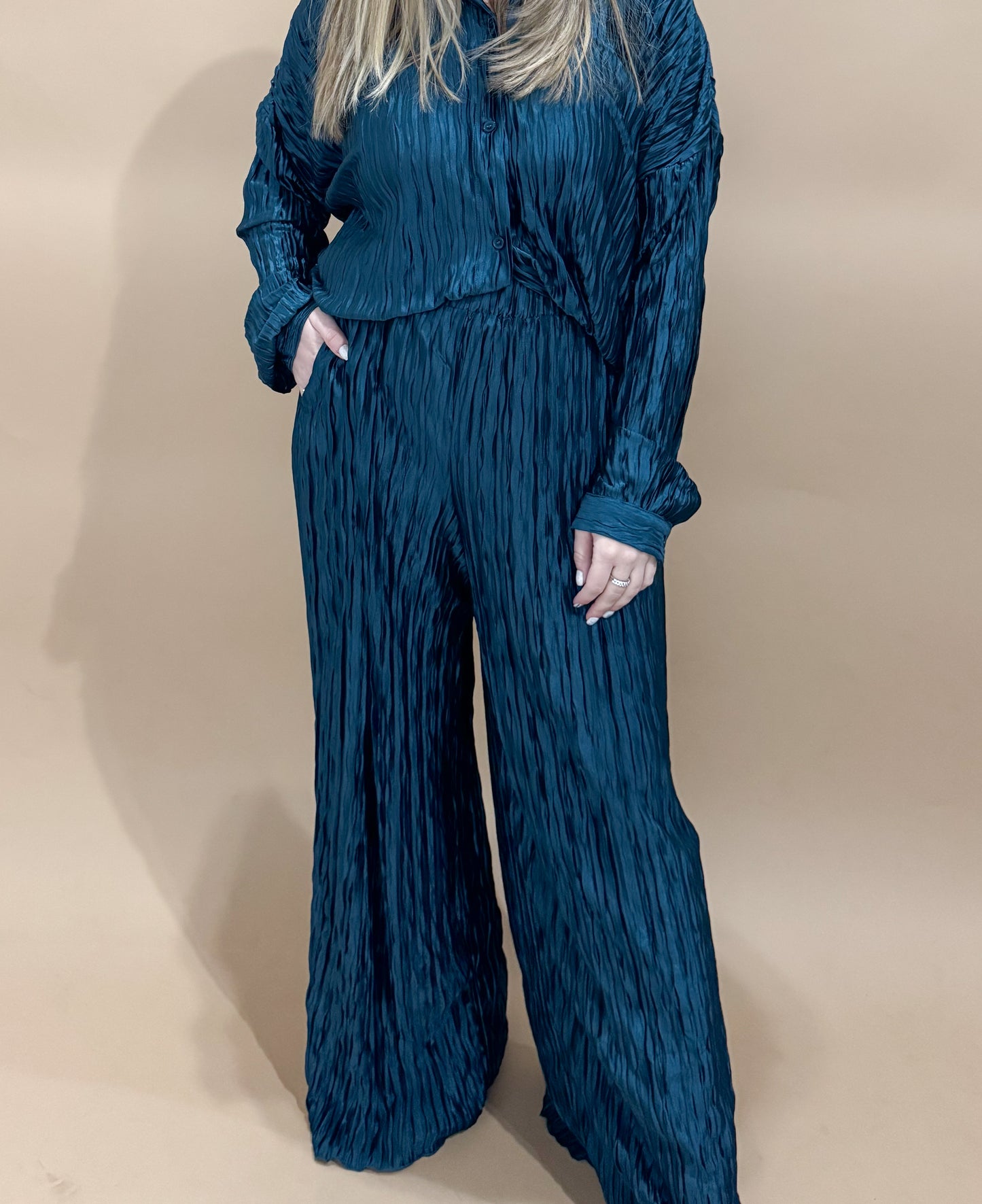 Greta Geo Pleated Pants, Teal