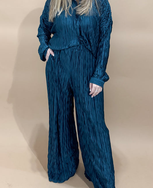 Greta Geo Pleated Pants, Teal