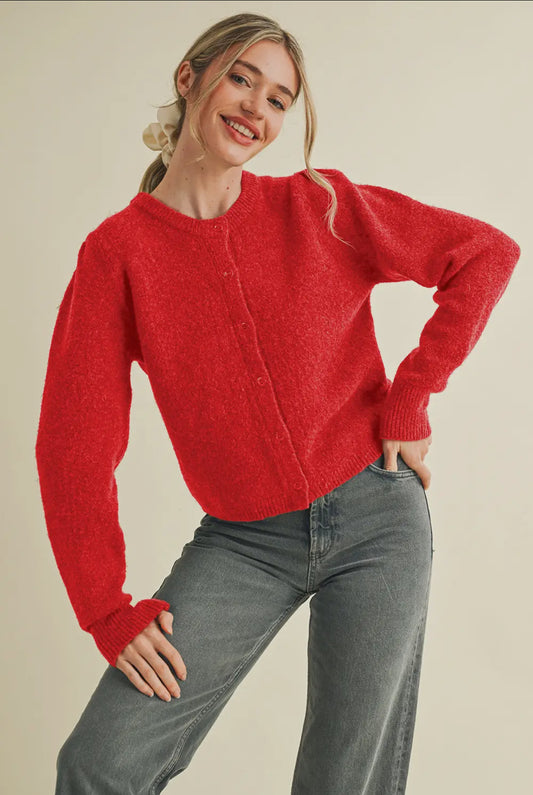 Haidyn Long Sleeve Button Up Cardigan, Red