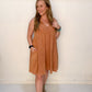Cornelia Mineral Washed Gauze V-Neck Dress, Sienna
