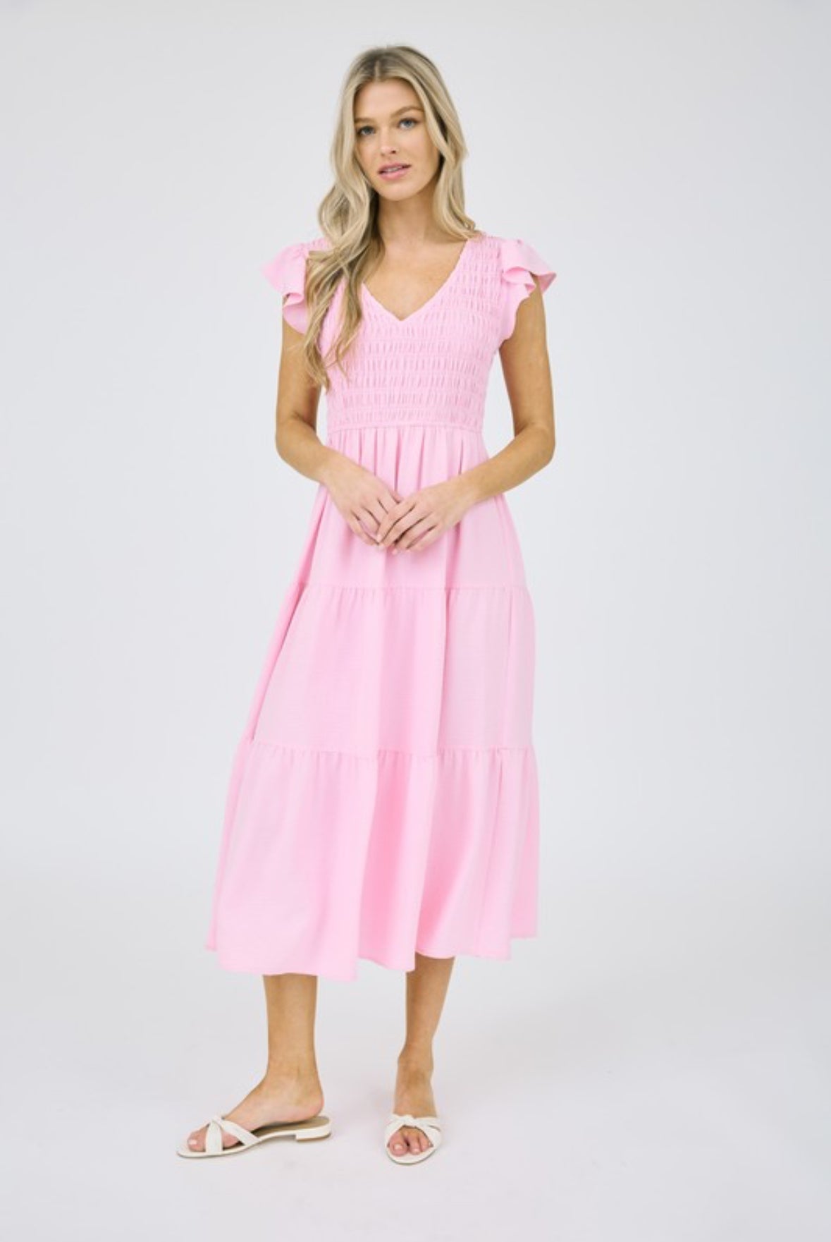 Lakin Flutter Sleeve Midi Dress, Light Pink