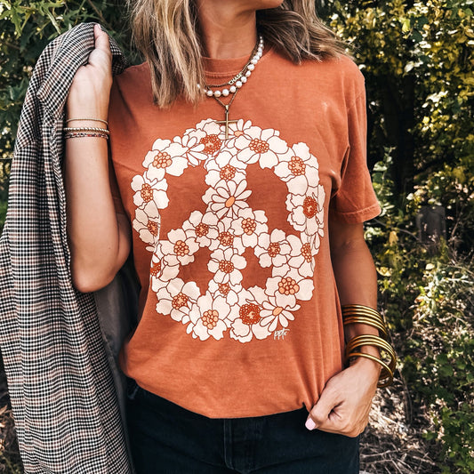 Peace Flower Tee, Pumpkin