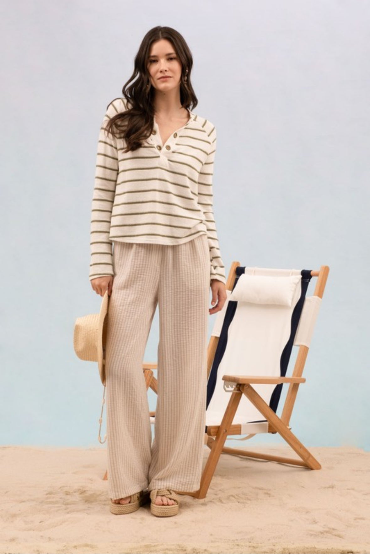 Sophie Metal Eyelet Striped Raglan Sleeve Knit Top, Olive