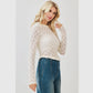 Drew Lace Sleeve Curved Hem Crop Top, Cream
