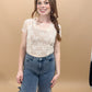 Randi Lace Cinched Fitted Short Sleeve Top, Ecru