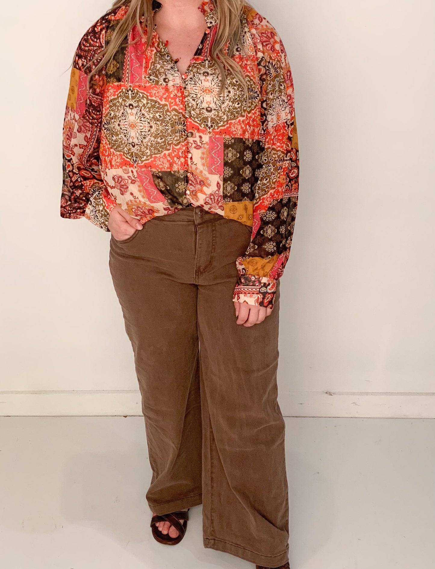 Lila Chocolate Denim Cropped Wide Leg Jeans