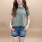 Eden Round Neck Mineral Wash Back Seam Detail Short Sleeve Top, Olive