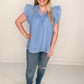 Kristen V-Neck Ruffle Organza Babydoll Blouse, Ocean