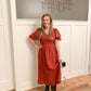 Sierra Smocked Midi Dress with Crinkle Fabric, Rust