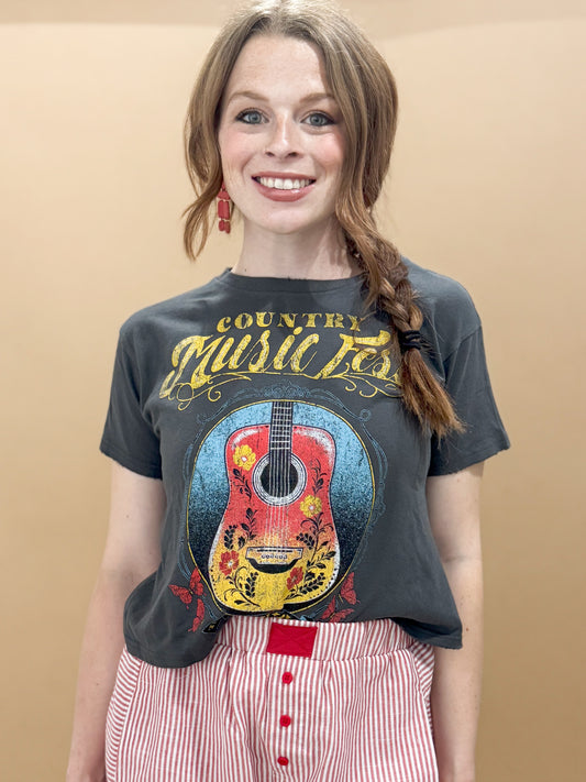 Country Music Fest Cropped Graphic Tee, Black