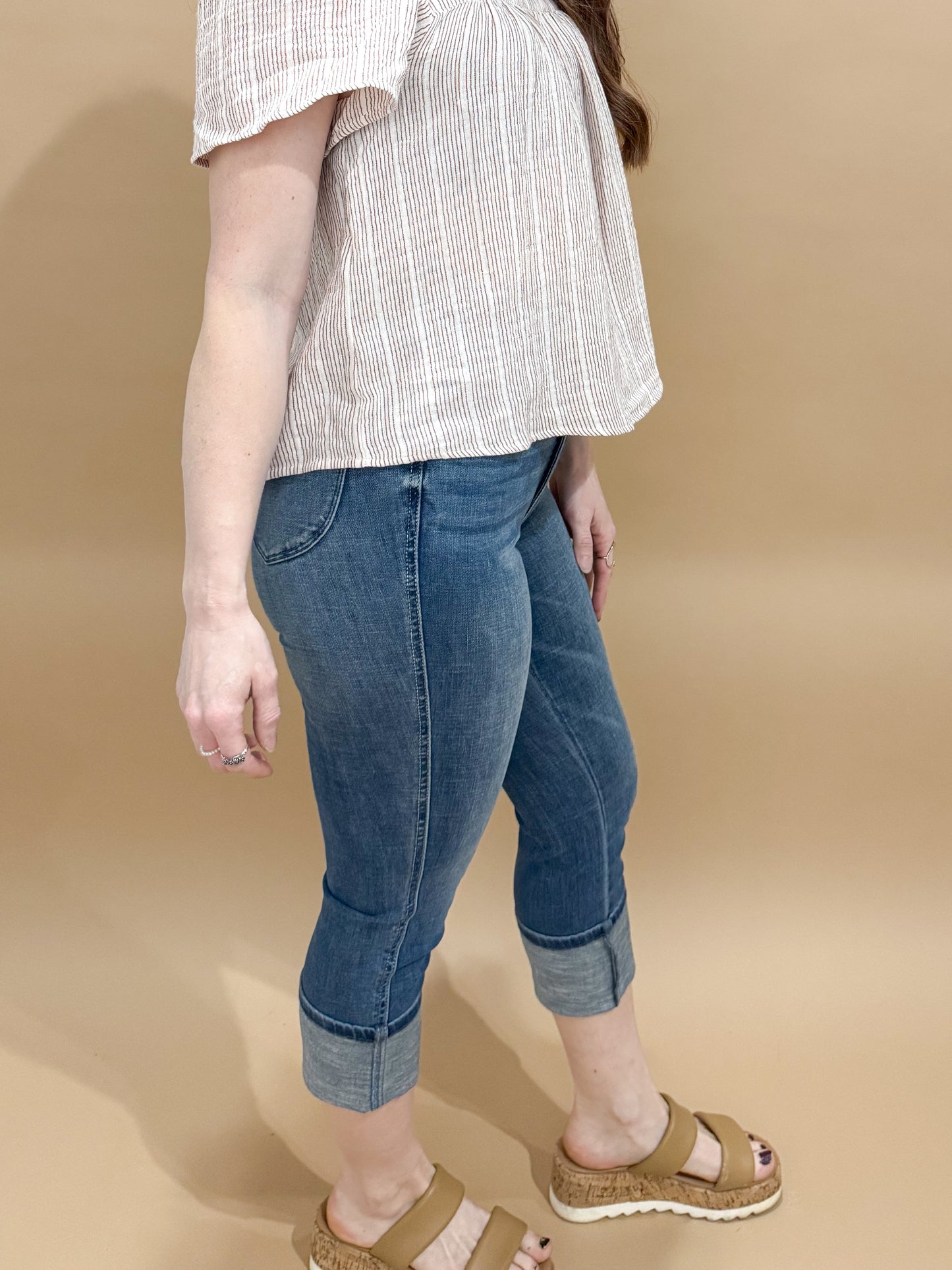 Chesney High Rise Tummy Control Cuff Capri Pants, Judy Blue