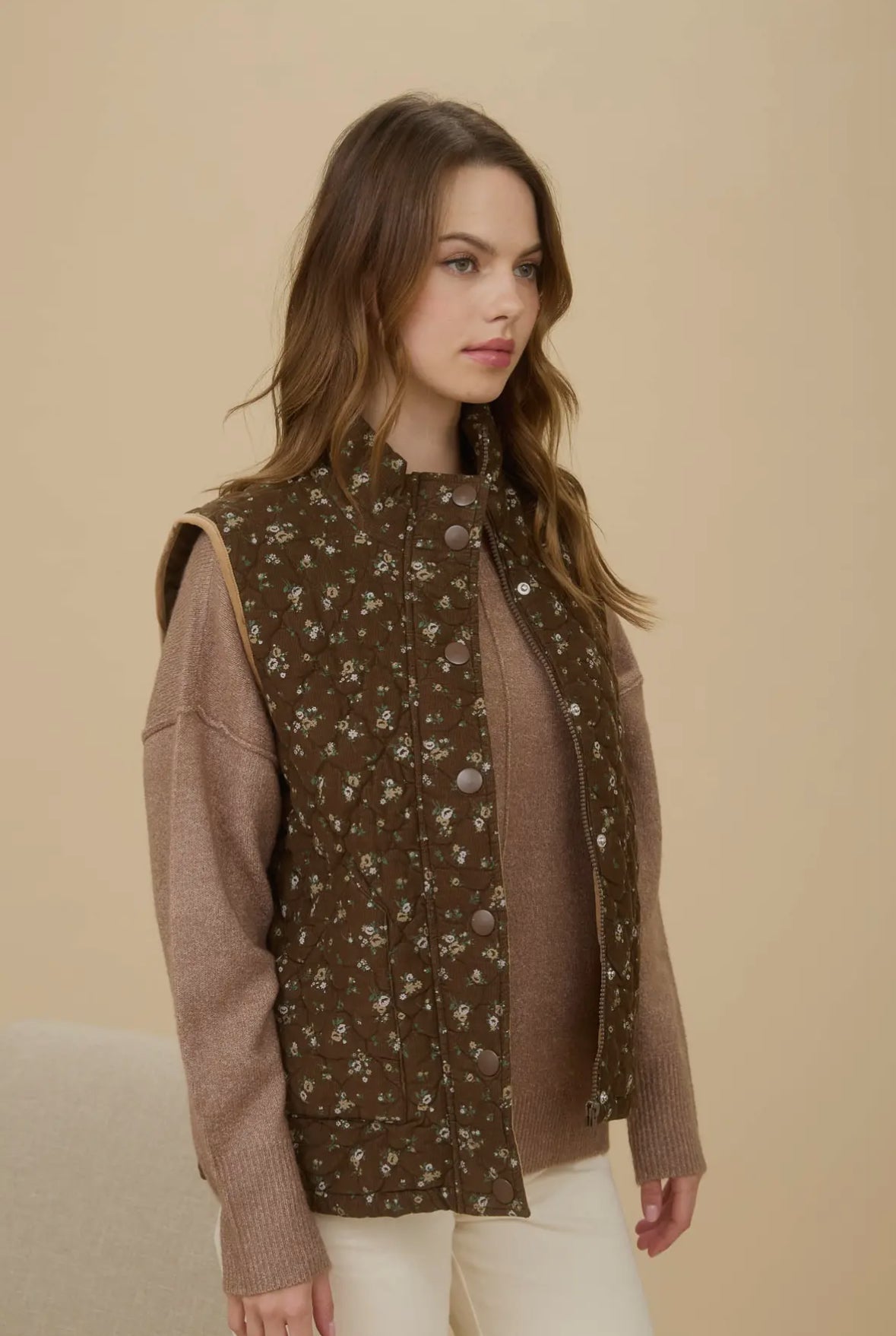 Letty Brown Floral Quilted Vests