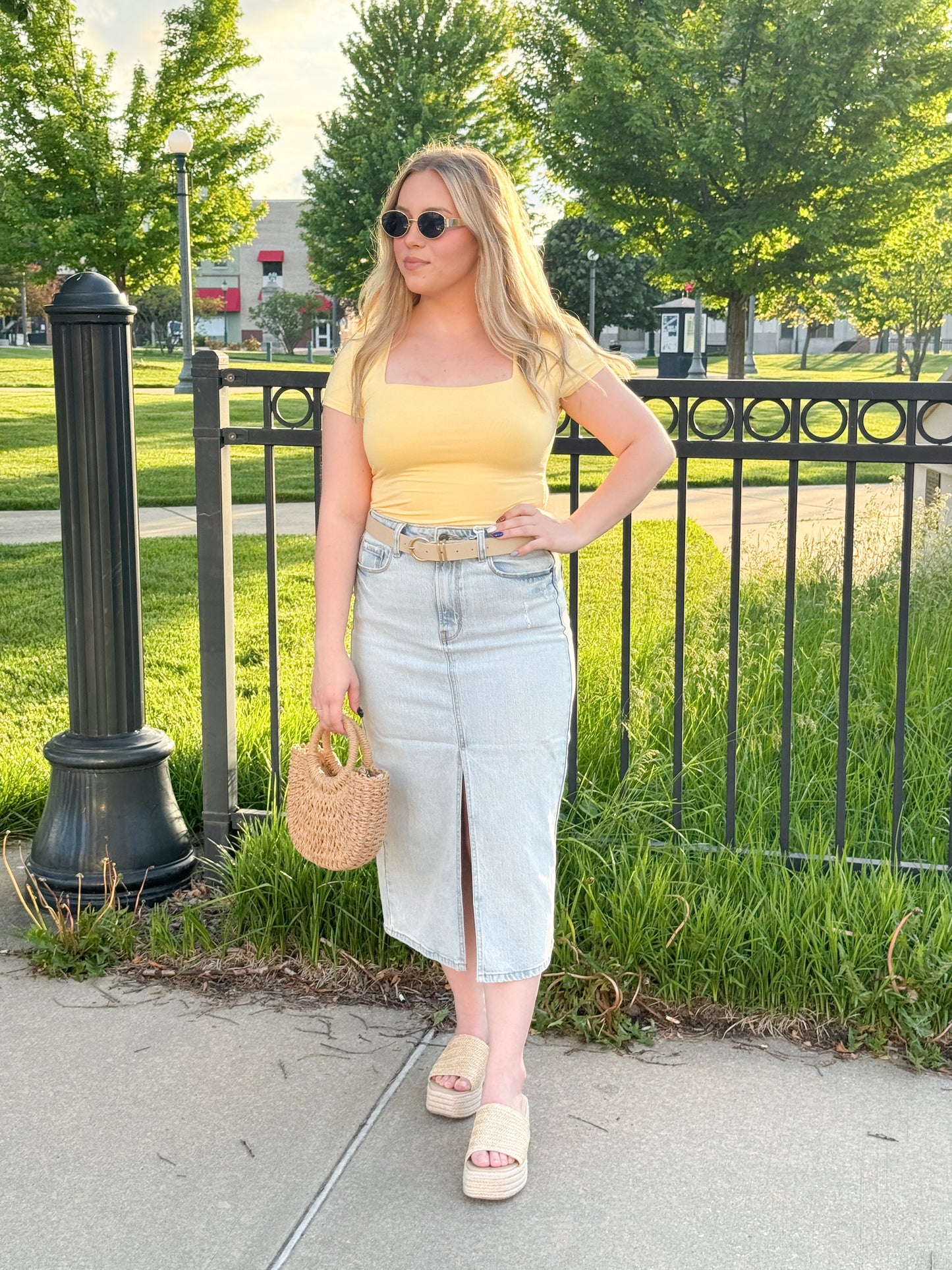 Goldie Square Neck Basic Tee, Lemon Yellow