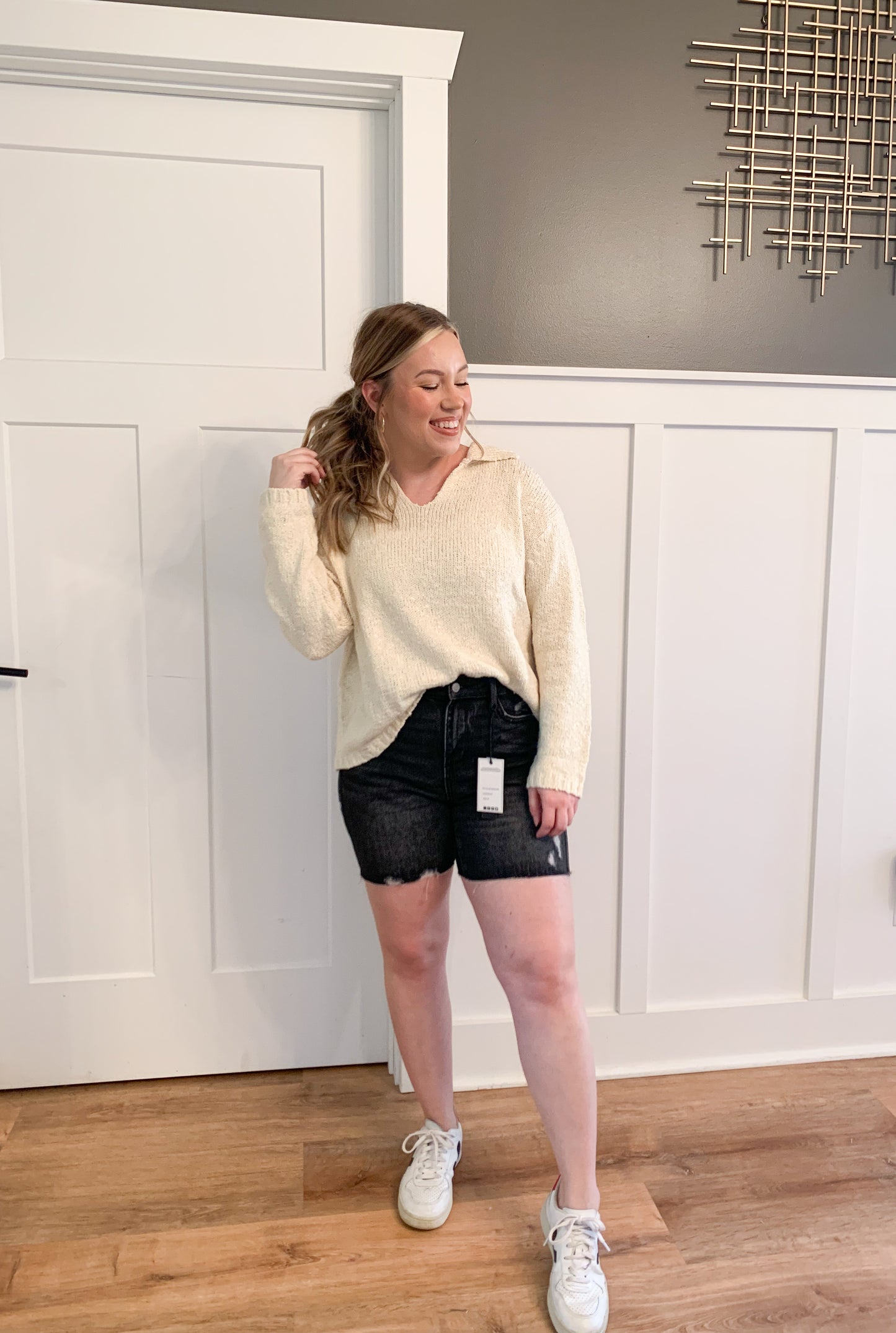 Sia Knit Collared Sweater, Cream