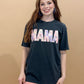 Patchwork Print Mama Graphic Tee, Black