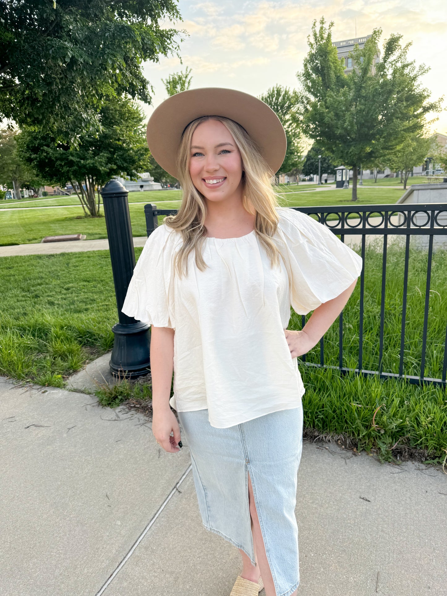 Marjorie Linen Blend Blouse, Cream