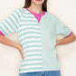 Neva Striped Color Block Half Sleeve Top, Dark Mint