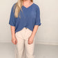 CeCe V-Neck Woven Top, Denim