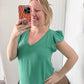 Cora V-Neck Flutter Sleeve Blouse, Green