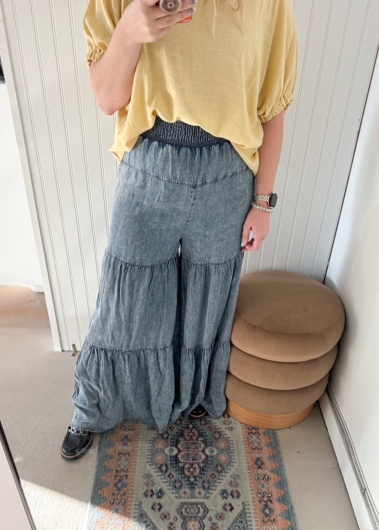 Winnie Snow Washed Wide Leg Tiered Pants
