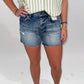 Iris High Rise Raw Hem Vintage Blue Wash Shorts, Mica Denim